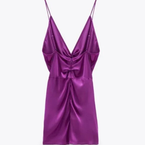 NWT Zara Magenta Purple Satin Knot Twist Front Top - Picture 4 of 4